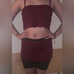 Burgundy crop top and micro skirt set